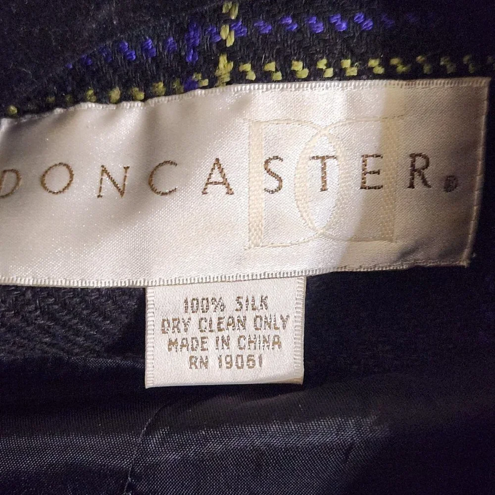 Doncaster Vintage 100% Silk Plaid Woven Blazer Jacket Size 8